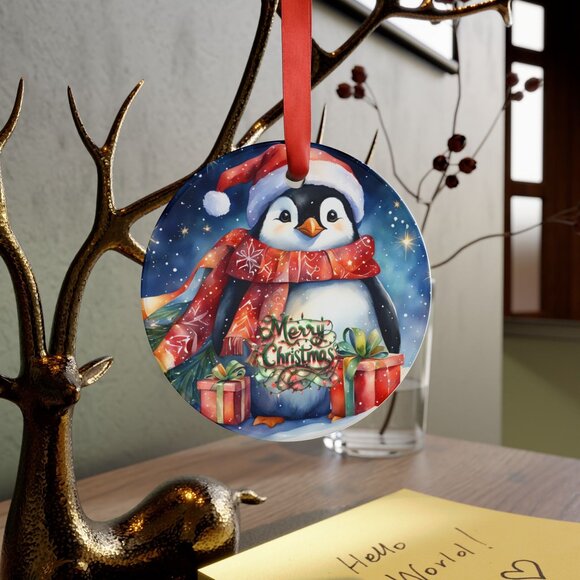 Acrylic Ornament, Penguin Time Happy Holidays Christmas Tree Decoration, Penguin - Picture 3 of 3